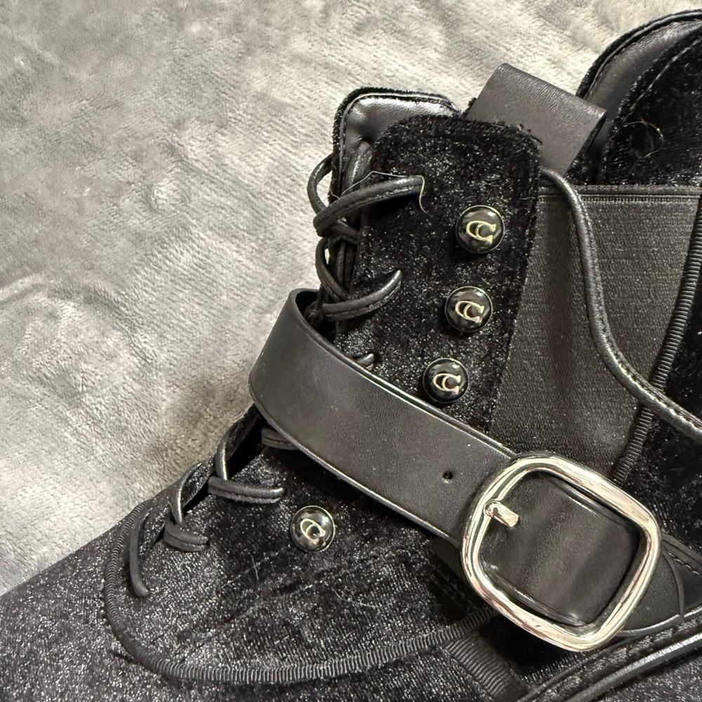 Coach x Tabitha Simmons Black Velvet Platform Moto Boots Women’s 7B Rare Collab - Picture 5 of 10